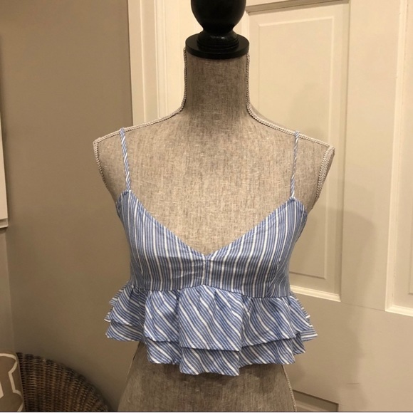 Forever 21 Tops - Blue and White Striped Frill Crop Top